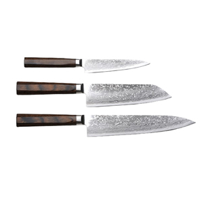 Venta al por mayor personalizado de alta calidad Premium hecho a mano Damasco Chef cuchillos conjunto cuchillas afiladas OEM servicio manijas Cocina Esencial - Product Image 1