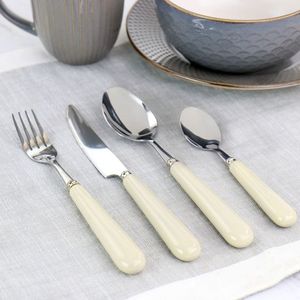 Juego de comedor de lujo con acabado plateado y mango delgado de resina blanca de estilo mármol moderno, útil para servir - Product Image 6