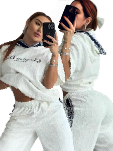 Mùa Xuân/Mùa Hè Thiết Kế Dập Nổi Hai Mảnh Bộ Tên Thương Hiệu Quần Short Và T-Shirts Bộ Cho Boujees - Product Image 4