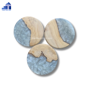 Ensemble de sous-verres ronds en résine époxy et bois, perle blanche, décoration artistique pour la maison, tapis de tasse, fabriqué au Vietnam - Product Image 2