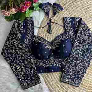 Elegante Look Increíble Color Atractivo Pesado Puro Vichitra Seda Con Bordado Blusa Mujer Moda Fabricante - Product Image 3