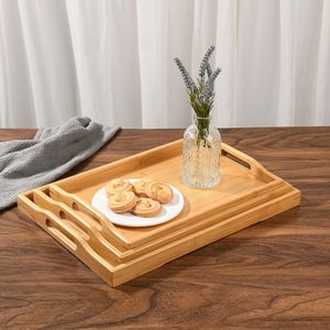 Plateau de service rectangulaire en bois naturel avec poignées découpées - Plateau pour le petit-déjeuner, idéal pour hôtel, restaurant et décoration intérieure. - Product Image 3
