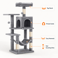 Arbre à chat moderne multi-niveaux écologique avec niche confortable, hamac et tour à gratter stable pour chats d'intérieur, emballage carton