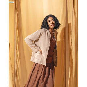 Chaqueta URVI de Algodón a Rayas Color Russet/Ecru con Decoración de Botones - Product Image 2