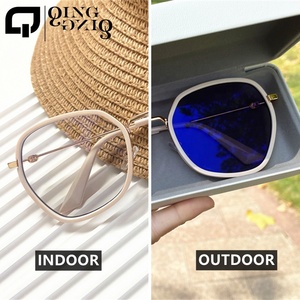 Photochromique 2025 grand carré vert noir métal sexangle lunett photogray <span class=keywords><strong>antireflet</strong></span> anti lumière bleue protection des yeux - Product Image 3