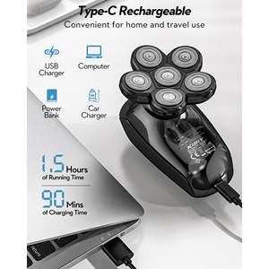 Rasoir électrique pour homme étanche IPX7, avec cinq têtes de rasage et tondeuse pour calvitie, kit de toilettage barbe et poils du nez, utilisation humide et sèche, idéal pour les voyages en camping-car - Product Image 4