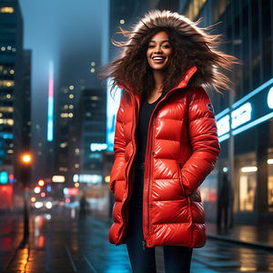 เสื้อโค้ทขนเป็ดตัวยาวสำหรับผู้หญิง, แจ็กเก็ตมีฮู้ดคออบอุ่นผ้าฝ้ายหนาบุผ้าโพลีเอสเตอร์สไตล์สตรีท - Product Image 1