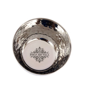 Cuenco de servicio de diseño martillado de acero inoxidable IndianArtVilla para el hogar, hotel y restaurante - Product Image 3