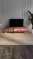 Table basse électrique en bois DOSIN avec cheminée intégrée, connexion Bluetooth, design moderne et luxueux pour salons et salles à manger, style panneau