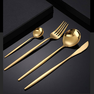 Cutlery Set Stainless Steel Flatware Set <b>Dessert</b> Spoon <b>Fork</b> Promotional Gift Supplies Top Seller Cutlery Set with gold finishing - Product Image 2