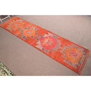 พรมขนาด 3.1x12.5 ฟุต, พรมตุรกีโบราณ, พรมเฮอร์กีสีส้มลายปะติด - Product Image 3