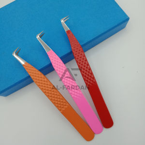 Pinzas de pestañas de acero inoxidable japonesas de color personalizado Diamond Nano Grip Lash Volume 90 grados Diseño de bota delgada - Product Image 1
