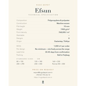 พรมโพลีโพรพิลีนและโพลีเอสเตอร์ขายส่ง EFSUN EF006 สีเทา ผลิตด้วยเครื่องจักร พรมตุรกีสำหรับห้องนั่งเล่น โครงการโรงแรม - Product Image 4