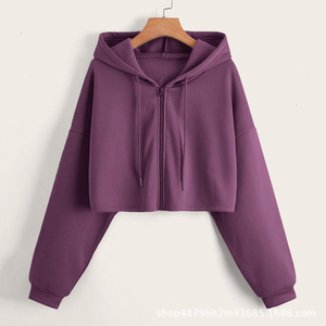 Sweats à capuche à manches longues crop top automne sweat à capuche zippé femmes couleur personnalisée crop top sweats à capuche - Product Image 4