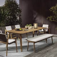 Table et chaises de jardin en teck pour fêtes en plein air, table à manger en bois pour restaurant, patio, style moderne, table en teck et chaise en corde