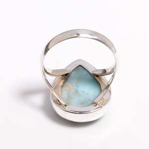 Anillo de piedras preciosas naturales de Larimar azul hecho a mano con forma de pera, anillo de Plata de Ley 925 para mujer, regalo de joyería para amigos - Product Image 2