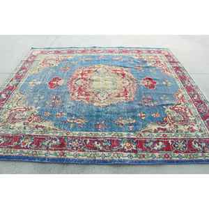 Alfombra Turca Extra Grande de 8x8.9 pies, Alfombra Vintage, Alfombra con Puntos Azules - Product Image 1