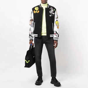 OEM personalizado de los hombres Varsity chaqueta de cuello alto de la calle de retazos de diseño Reversible tela de lana Chenille bordado con - Product Image 3