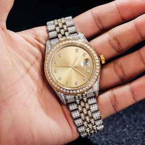Hip Hop rapero totalmente helado oro y plata reloj Bling Pave Moissanite Dial Acero inoxidable cuarzo - Product Image 2