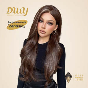 วิกผมสังเคราะห์แบบไม่ต้องใช้กาว Zenasia-DWY 136 สีน้ำตาล ไฮไลท์แบบหยักศก พร้อมฟิลเตอร์ลิเบราแบบไม่มีเชือกผูก  ลูกไม้โปร่งใสสี - Product Image 1