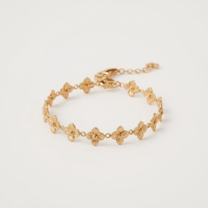 Pulsera de Oro Amarillo Sólido de 14K con Eslabones Florales Pequeños para Mujer, Cadena de Lujo Minimalista con Flores, Certificación GIA, OEM - Product Image 1
