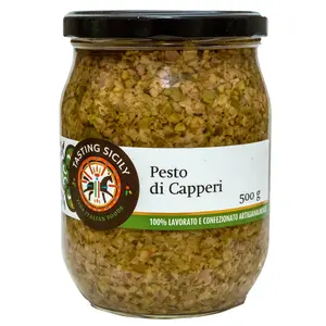 Made in Italy ready to eat food top quality 500 g glass jar capers pesto for seasoning