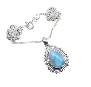 Bijoux pour femmes pendentif style bohème en argent sterling 925 larimar pierre précieuse tendance pendentif fait main cadeau pour l'amour - Product Image 1