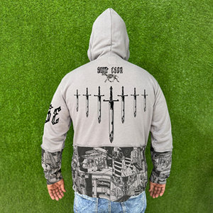 Men's Hoodies with Custom Logo Digital Printing High Quality 100% Cotton Fleece Long Sleeve Pullover Winter Embroidered Top <b>Boys</b> - Product Image 6