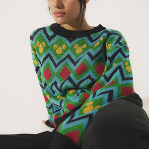 Vente en gros sur mesure 100% coton pull femme imprimé graphique brodé logo pull dames pull ras du cou - Product Image 1