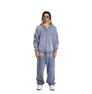 Ropa de fábrica Fabricantes logotipo personalizado peso pesado algodón polar Streetwear Unisex Oversize ácido lavado sudaderas con capucha pantalones conjunto hombres - Product Image 2
