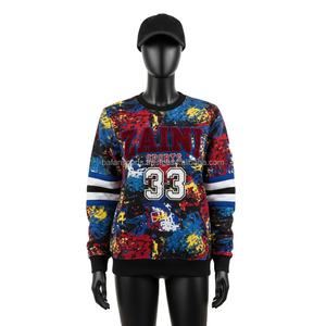 Sweat-shirt en molleton de coton épais pour femmes, imprimé multicolore, manches longues, logo brodé personnalisé, sweatshirts respirants pour femmes - Product Image 1