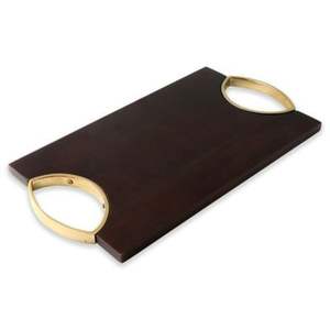 Plateau de service en bois de luxe avec logo personnalisé, poignée dorée haut de gamme, plateau en noyer pour restaurant et traiteur, plateau de cuisine décoratif en bois - Product Image 1