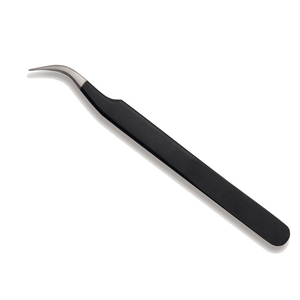 Pince à épiler en acier inoxydable de marque privée, noire et grise, à pointe incurvée, idéale pour isoler les cils, emballage en boîte cartonnée - Product Image 1