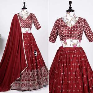 Vêtements de mariage Exclusif Dernières tendances Lehenga Choli en soie de neem avec dupatta avec broderie de sequins à prix de gros - Product Image 5