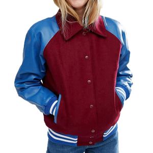 Chaqueta universitaria de béisbol de manga larga para mujer, chaqueta universitaria de moda con cuello vuelto y logotipo bordado personalizado - Product Image 1