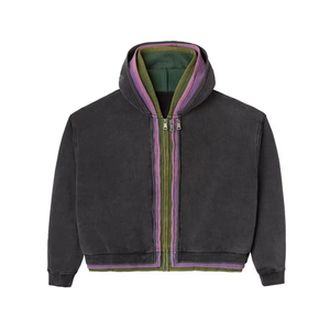 Nouveauté Qualité supérieure Lavage à l'acide personnalisé Sweats à capuche zippés triple couche Coton uni 450 GSM Color Block Winter Wear Sale - Product Image 1