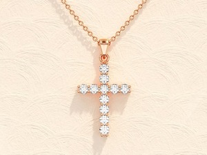 Pendentif croix incrusté de moissanite en or massif 14 carats Pendentif croix en argent avec diamant simulé Pendentif croix moissanite pour femme - Product Image 3