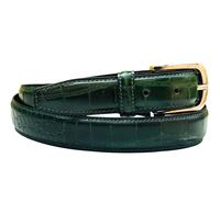 Ceinture en cuir vintage verte artisanale pour homme, avec boucle à ardillon, texture crocodile, en acier durable, haute résistance, robuste et longue.