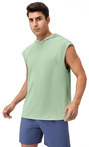 Haut de sport sans manches à capuche pour homme, léger, séchage rapide, en polyester, pour entraînement et fitness, disponible en OEM/ODM - Product Image 4
