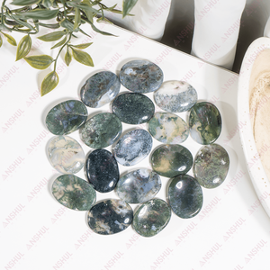 Pierres de méditation ovales en agate mousse naturelle sculptée, écologiques, pour collection d'art, cadeau Feng Shui ange, vente en gros, Europe - Product Image 1