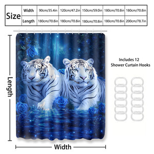 Custom Printed Shower <b>Curtain</b> Waterproof Polyester 180x180cm <b>with</b> <b>Hooks</b> Wholesale - Product Image 4