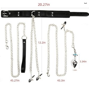 Collar de Cuero SM con Pinzas Metálicas para Pezones, Accesorios Íntimos para Parejas Adultas - Product Image 5