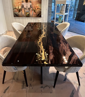 Table à manger convertible et extensible de luxe moderne de qualité supérieure en bois de noyer massif avec plateau en résine époxy pour la maison et l'école