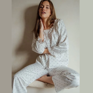 <b>Women's</b> Printed Satin Pajamas Set <b>Short</b>-Sleeve Shirt and <b>Long</b> Pants smooth Sleepwear - Product Image 1