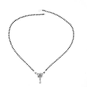 925 Sterling Silver Traditional Mangalsutra <b>Necklace</b> with Zircon Black Beads and <b>Pearl</b> <b>Gold</b> Main Material Gift for Her - Product Image 1