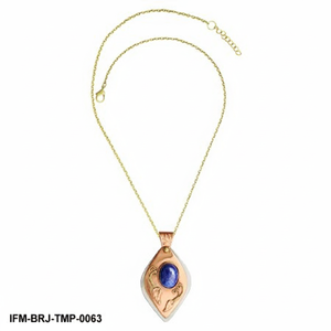 Collier pendentif en lapis-lazuli tri-métal, bijoux faits à la main en métaux mixtes pour femmes, cuivre, laiton et argent, charme marquise - Product Image 3
