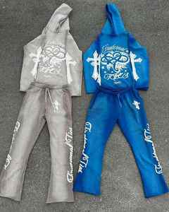 Chándal lavado desteñido para hombre, Sudadera con capucha y sudadera Vintage de peso pesado, conjunto de sudaderas y pantalones de chándal con lavado ácido de 450 Gsm - Product Image 2