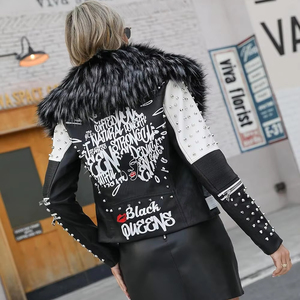 แจ็กเก็ตหนังแท้สำหรับผู้หญิงเสื้อแจ็คเก็ตหนังหนามแบบมีสไตล์เสื้อแจ็คเก็ตหนังสำหรับนักขี่จักรยาน - Product Image 1