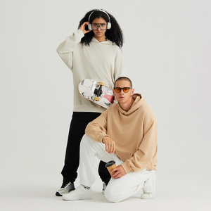 Sweat à capuche décontracté pour homme en molleton bouclette polyester/coton de haute qualité, coupe oversize à épaules tombantes, couleur unie, idéal pour l'hiver et l'automne - Product Image 3