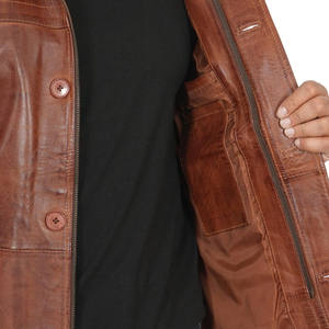 Stylish Men Leather Trench <b>Coat</b> Slim Fit Design Full Length Outerwear With Lapel And Button Leather Trench <b>Coat</b> - Product Image 5